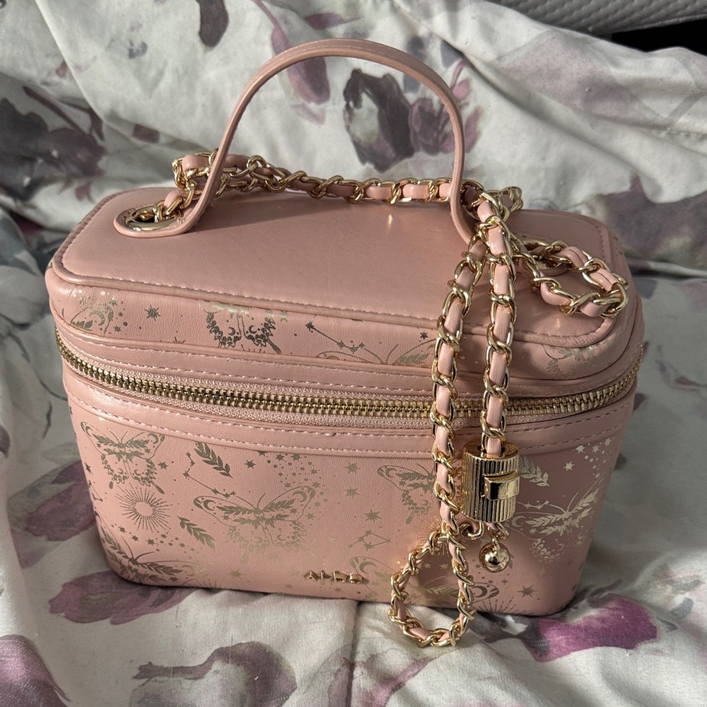 ALDO Pink Glitter Print Chain-Handle Vanity Bag